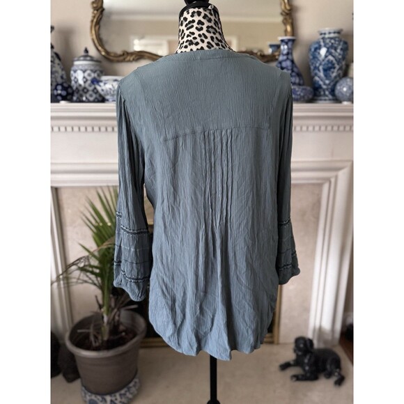 J. Jill Shirt Top Blue Green V Neck Button Front 3/4 Sleeve Size M Lagenlook - Picture 2 of 9